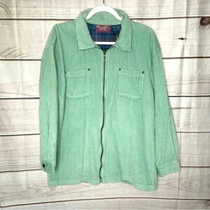 Denim & Co Womens Corduroy Jacket Medium Light Green Zip Up Pockets Unlined